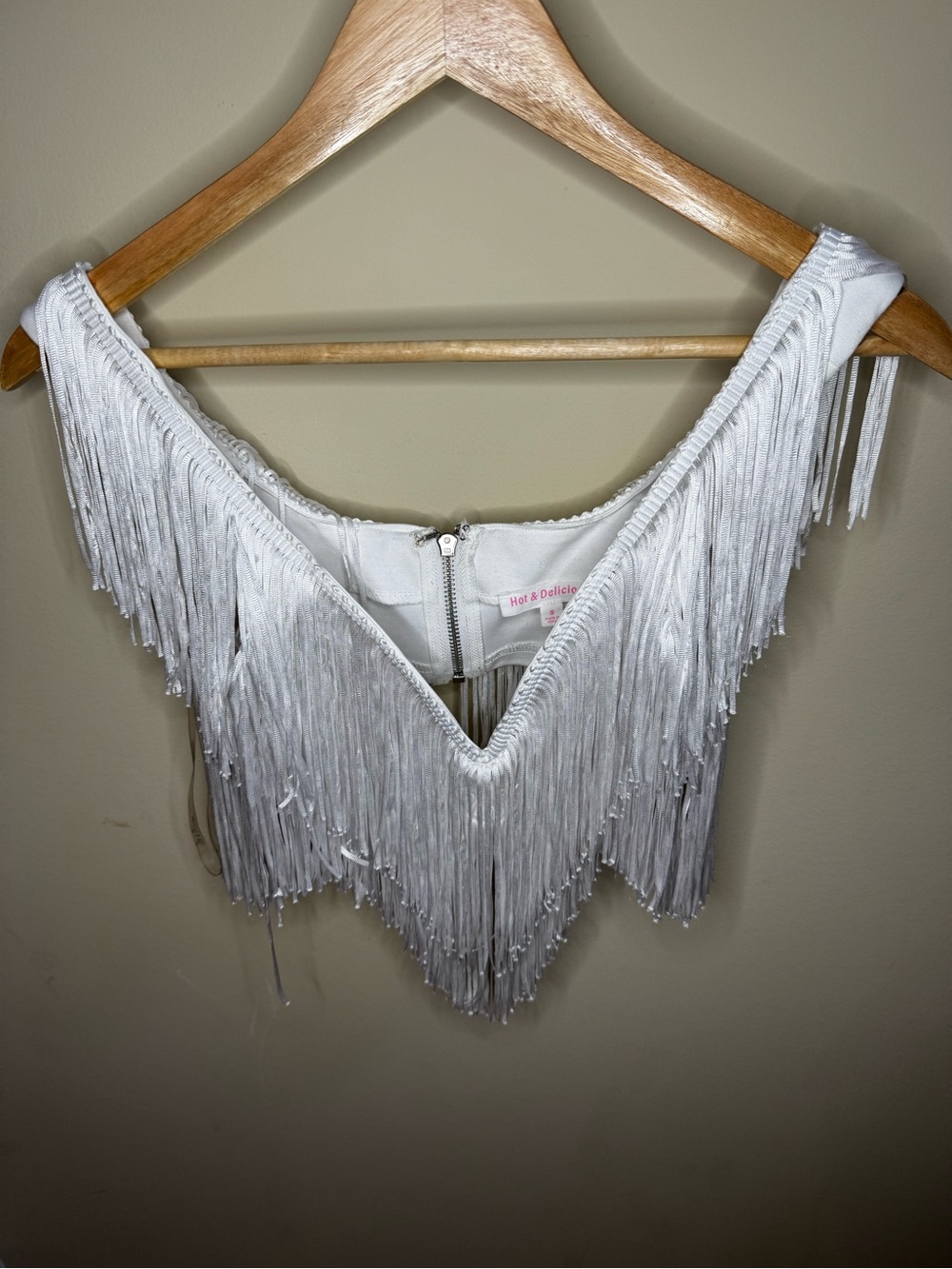 Hot & Delicious White Fringe V-Neck Crop
